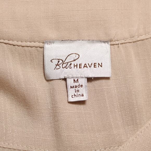 Blu Heaven Tan V-Neck Tunic Top Roll Cuff Sleeves Lightweight Neutral Size M - Picture 7 of 9